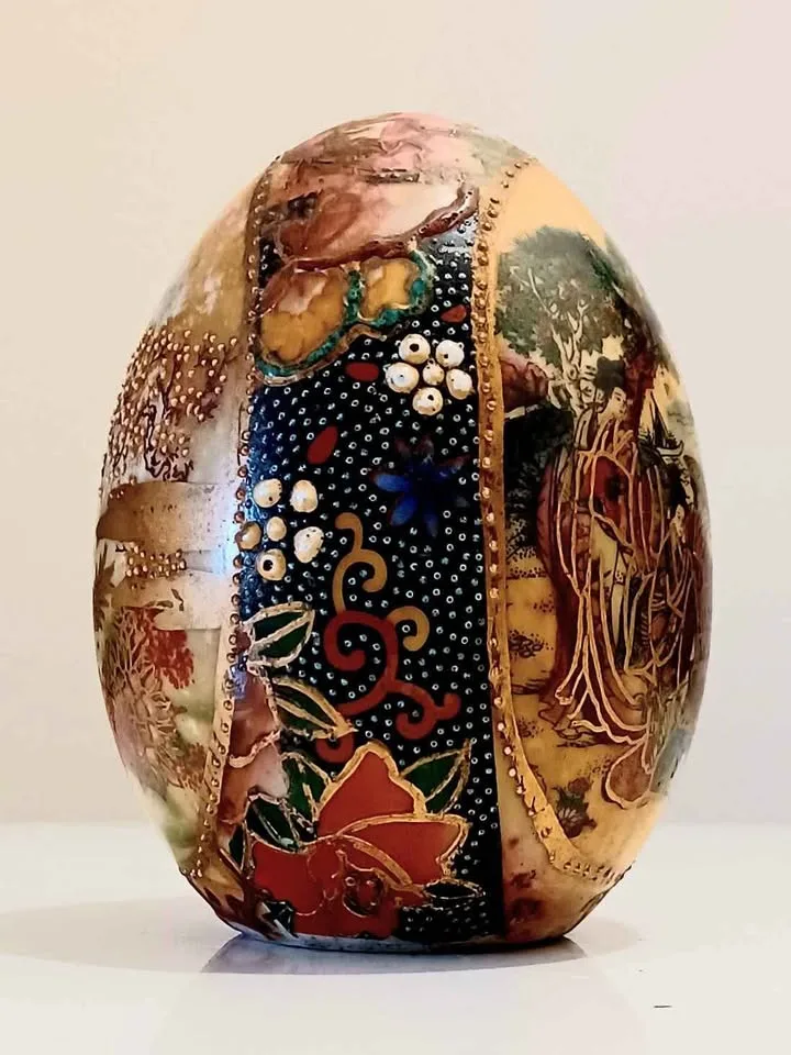 Vtg Hand Painted Porcelain Royal Satsuma Moriage Egg image indicator(3)