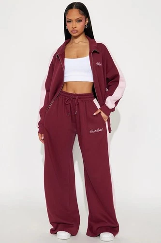 Women's Burgundy Pinstripe Jogging Set  (L/XL)