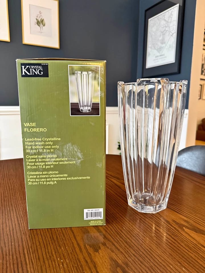 Brand New Crystal Flower Vase – 12” Decorative Glass Vase (In Bo