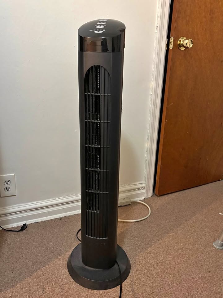 Sleek black tower fan