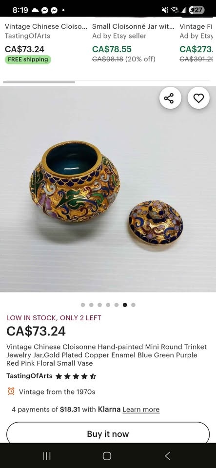 Vintage Chinese Cloisonne Hand-painted Mini Trinket Jar - photo 5
