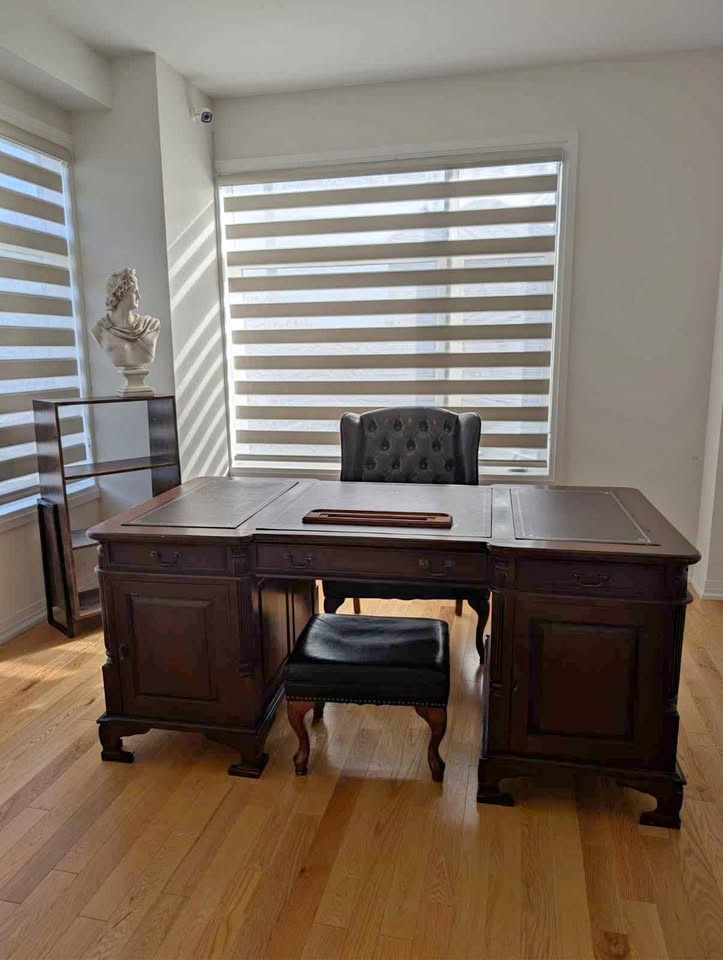 Antique Office Desk and Matching Leather Chair Set