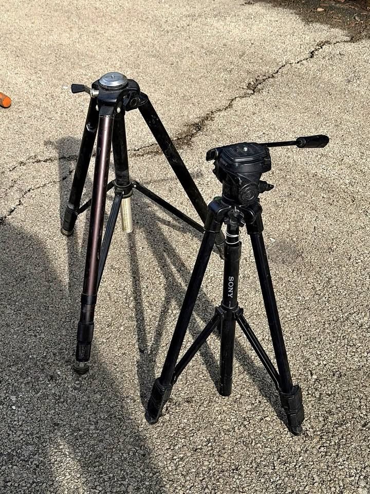 2 Tripods Set – Sony + Unbranded Camera Stands w/ Pan Handle