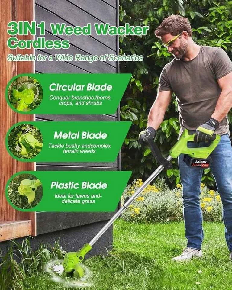 Cordless Weed Wacker, 21V Electric Eater, 2 Batteries - photo 2