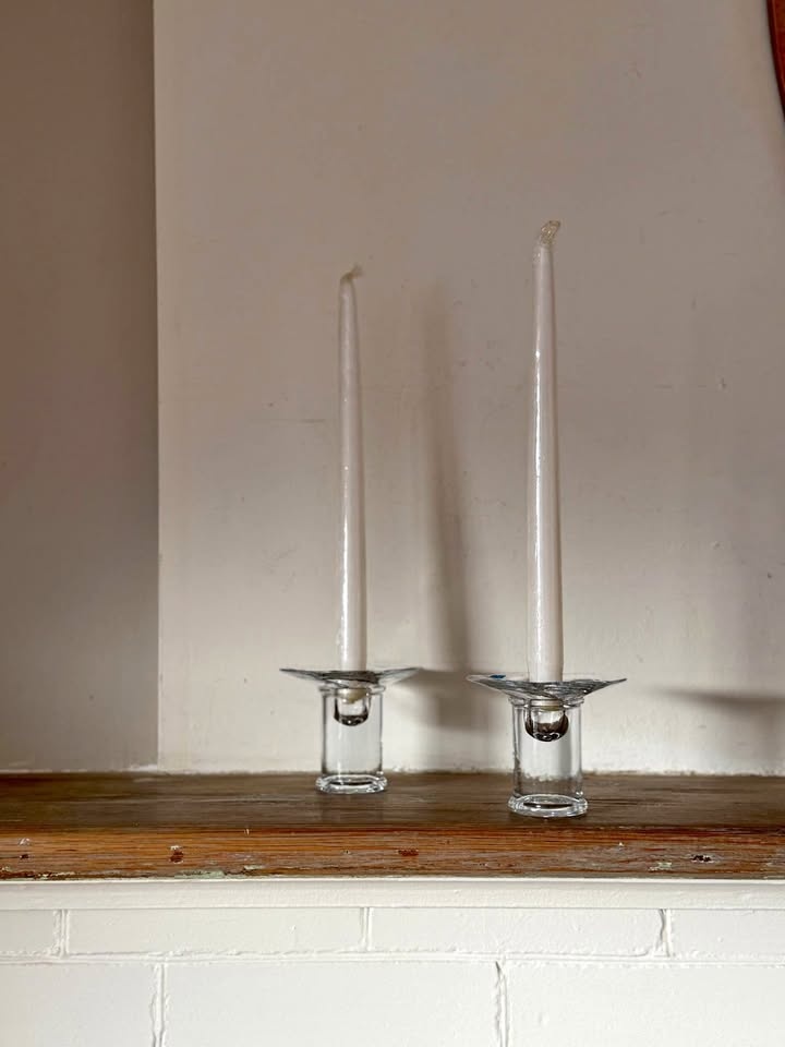 Vintage Nuutajärvi Finland Glass Candle Holders - Pair (MCM)
