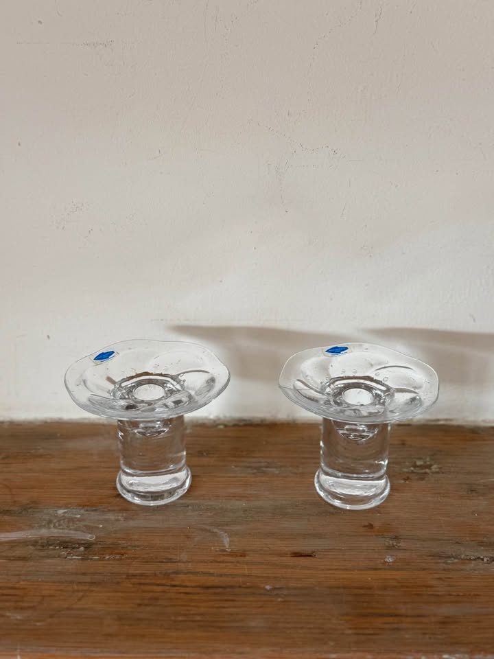 Vintage Nuutajärvi Finland Glass Candle Holders - Pair (MCM) - photo 2