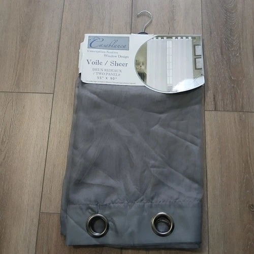 Casablanca Grey Sheer Curtains 55"x90" Set of 2 Panels