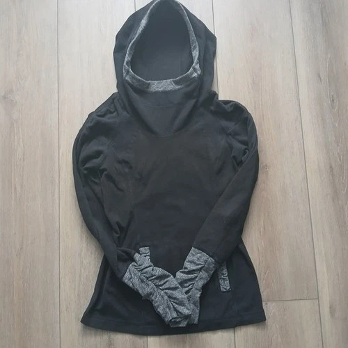 Lululemon Cowl Neck Hoodie Size 4 Black Heather Grey Thumbholes