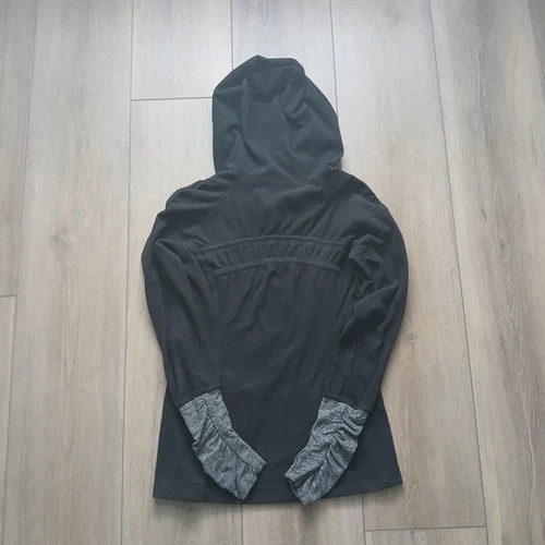 Lululemon Cowl Neck Hoodie Size 4 Black Heather Grey Thumbholes - photo 3
