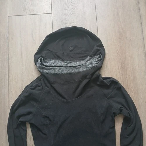 Lululemon Cowl Neck Hoodie Size 4 Black Heather Grey Thumbholes - photo 4