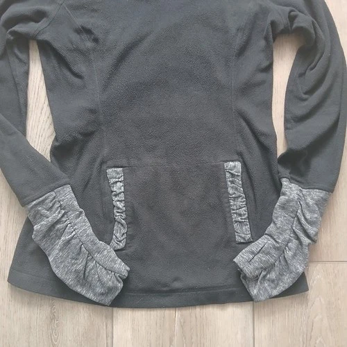 Lululemon Cowl Neck Hoodie Size 4 Black Heather Grey Thumbholes - photo 5