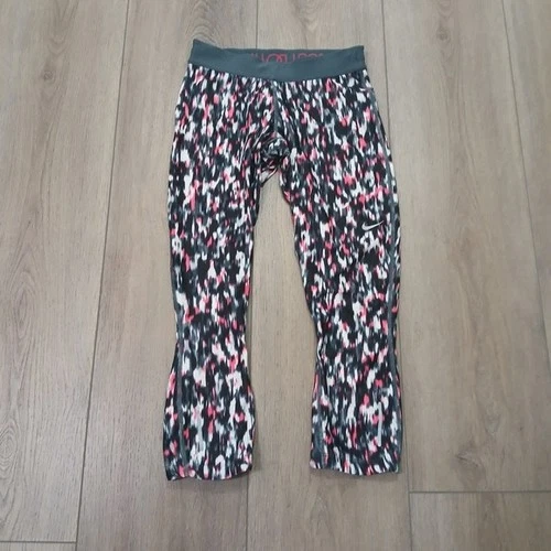 Nike Dri-Fit Cropped Leggings XS Black Pink Abstract Print
