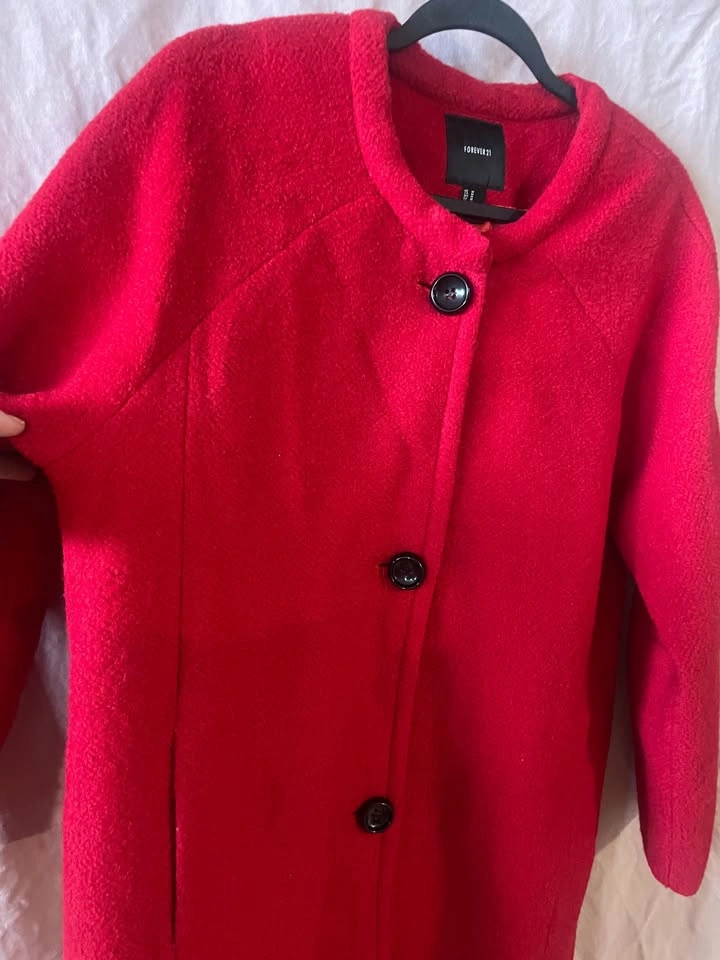 Forever21 Red Boucle Wool Blend Coat - Size M - photo 2