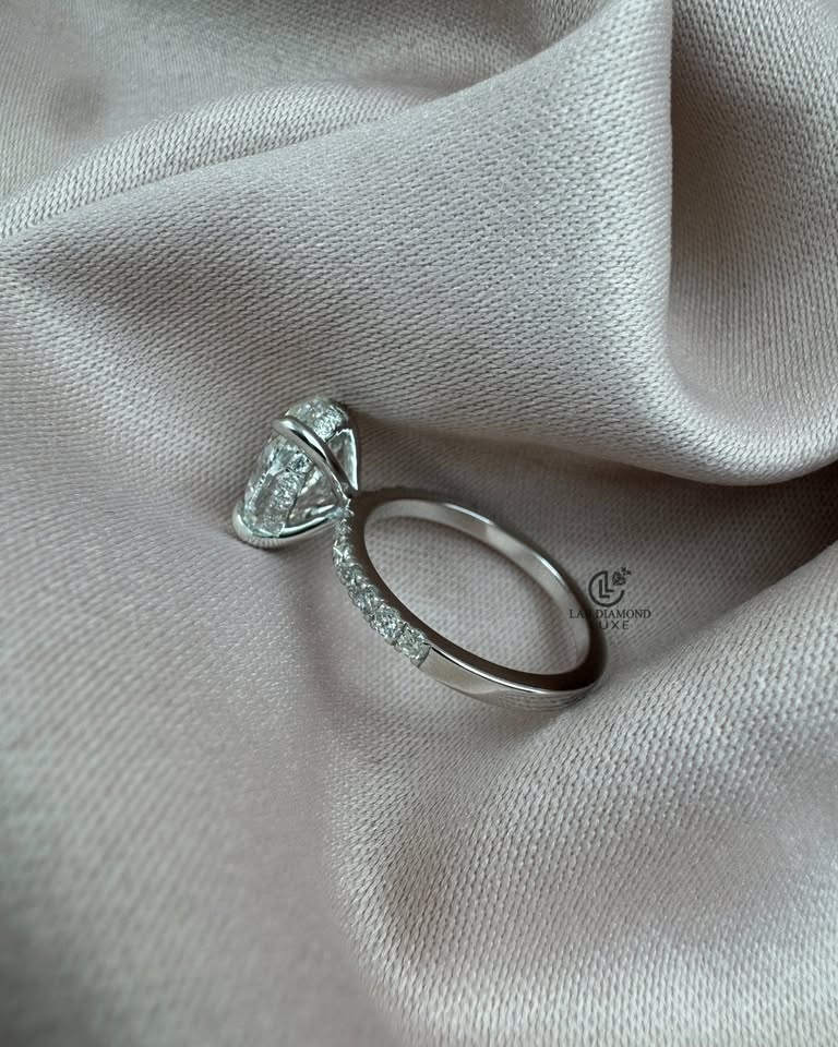 3.00CT Oval Lab Diamond Engagement Ring | 14K White Gold Pave Ba - photo 4