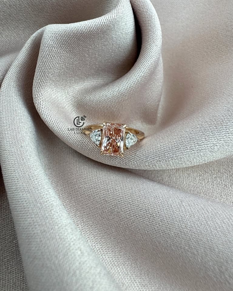 1.50CT Pink Radiant Cut Lab Diamond Engagement Ring | 14K Yellow