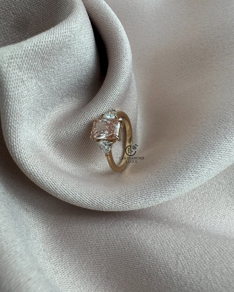 1.50CT Pink Radiant Cut Lab Diamond Engagement Ring | 14K Yellow - photo 2