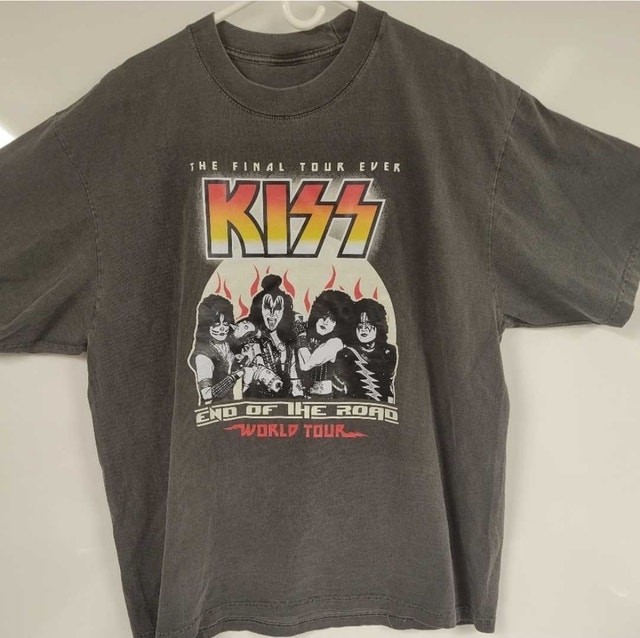 2XL Kiss Grey/Faded black heavyweight tshirt Retro style