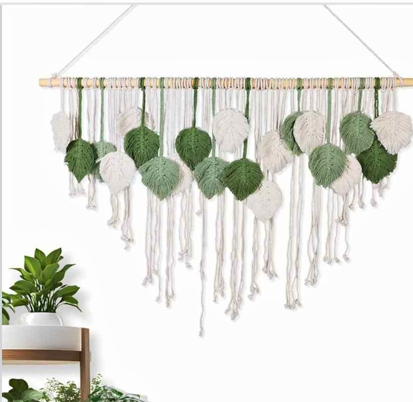Hand Woven Leaf Tapestry - Bohemian Style Wall Hanging