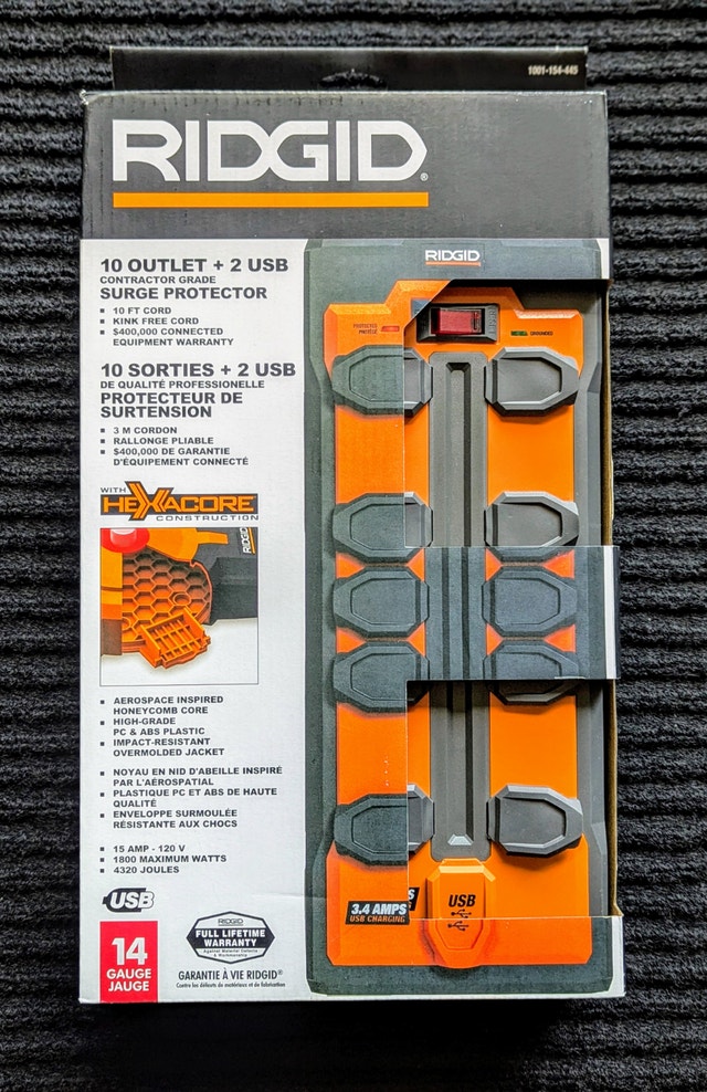 NEW RIDGID 10FT 15A Contractor Surge Protector