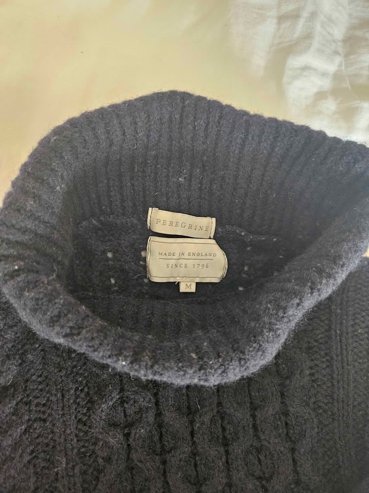 Peregrine Men’s Navy Wool Cable Knit Turtleneck Sweater Medium - photo 2