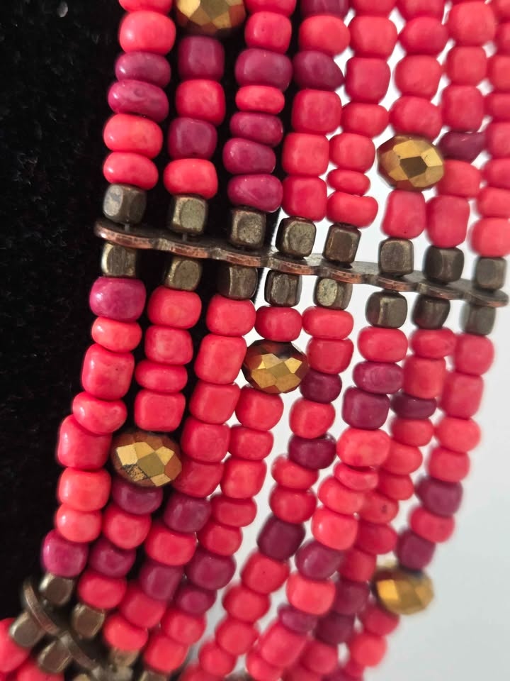 Coral Multi-Strand Statement Boho Tribal Necklace - photo 2