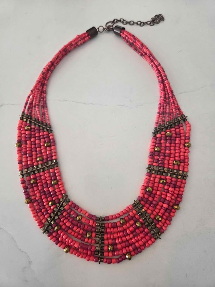 Coral Multi-Strand Statement Boho Tribal Necklace - photo 3