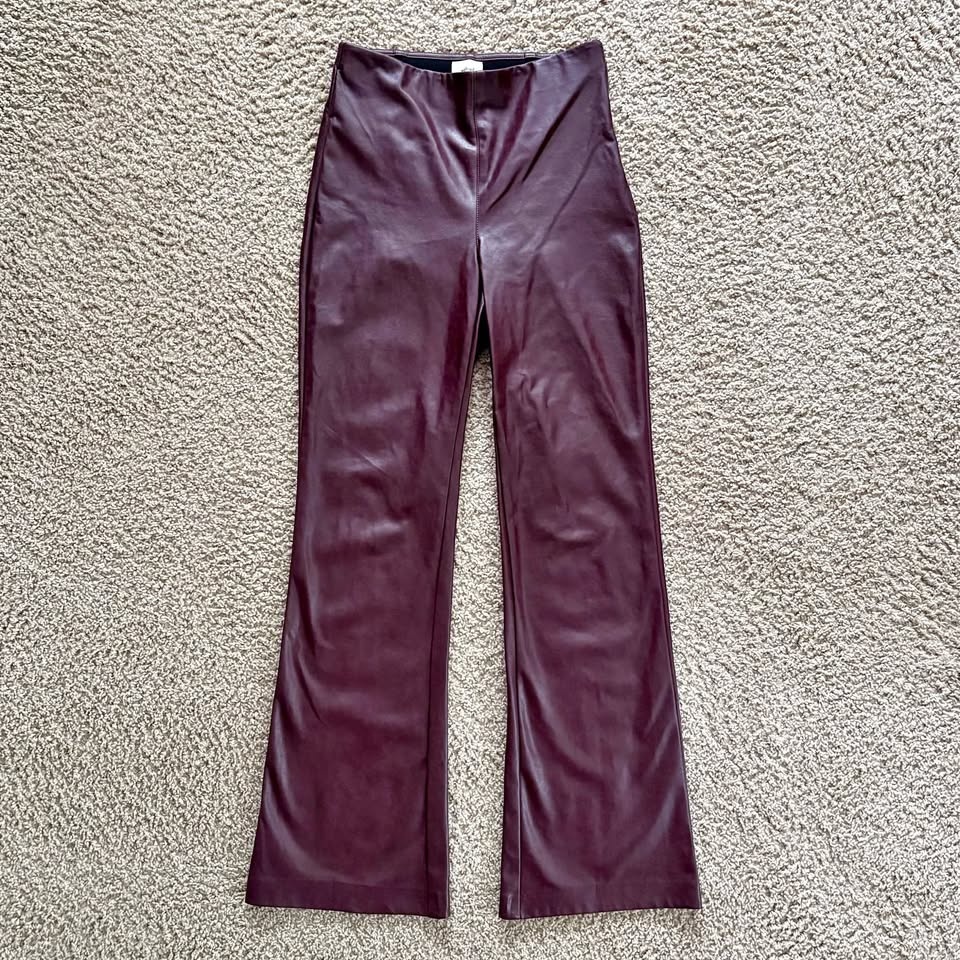 Aritzia Wilfred Roma Vegan Leather Burgundy Flared Pants Size 4