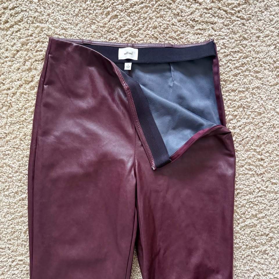 Aritzia Wilfred Roma Vegan Leather Burgundy Flared Pants Size 4 - photo 4