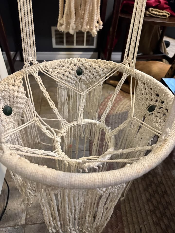 Vintage Handmade Extra Large Macramé Double Plant Hanger - photo 4