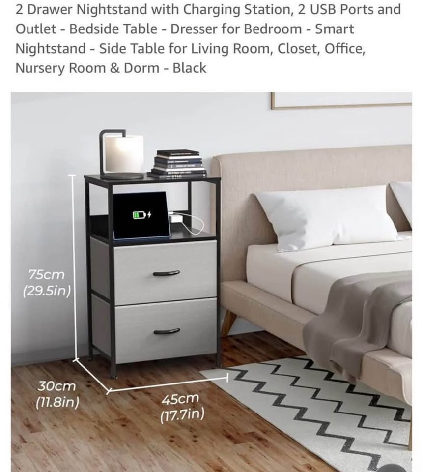 2 Drawer Nightstand w/ USB & Outlet - photo 3
