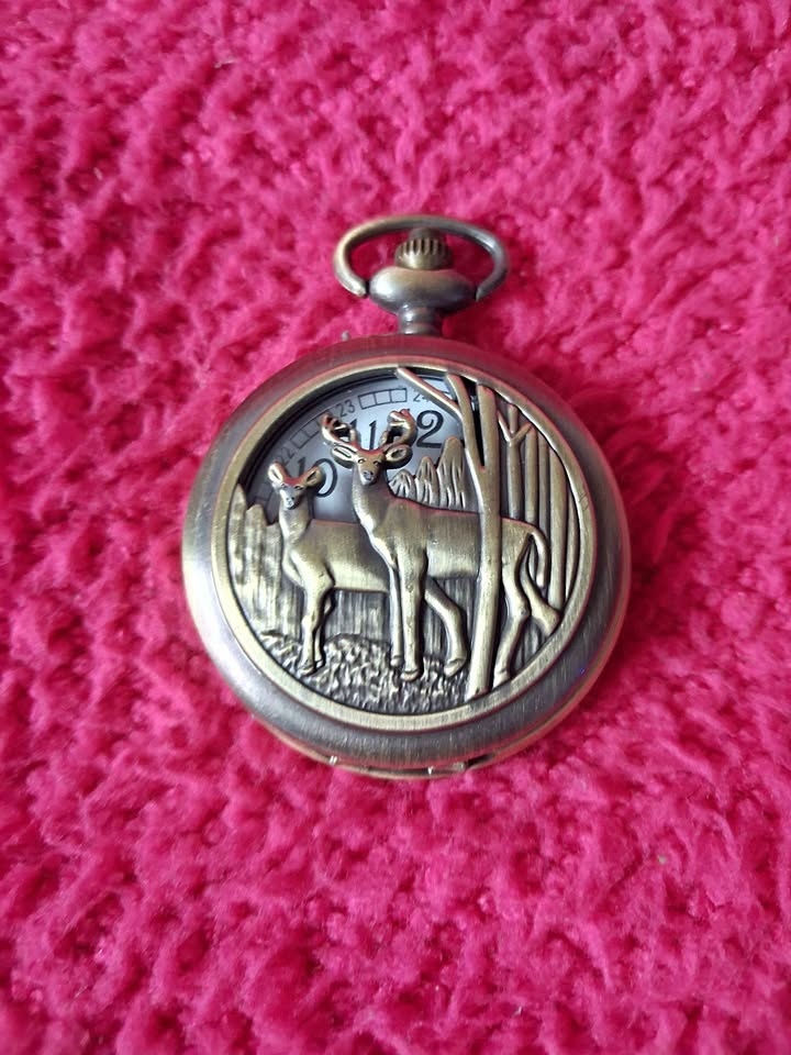 Vintage Pocket Watch with Deer Engraving