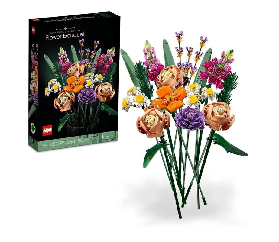 Opened and built flower bouquet Lego set