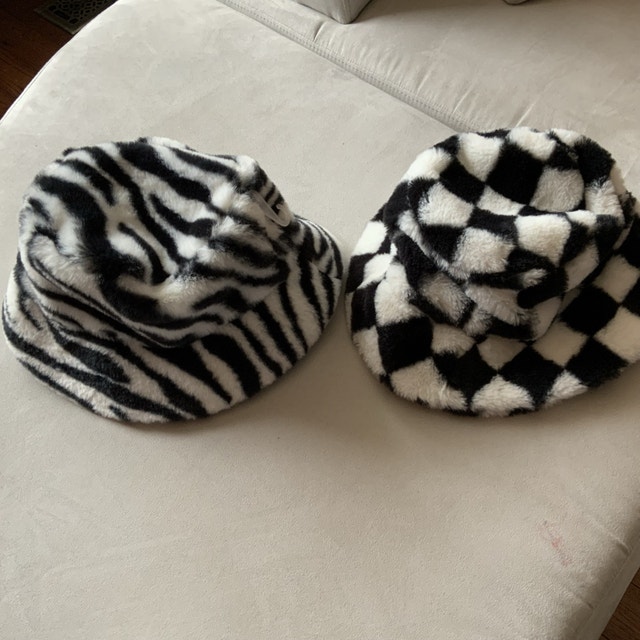 Brand NEW — Fur Bucket Hats $10 each — Zebra or Checkered