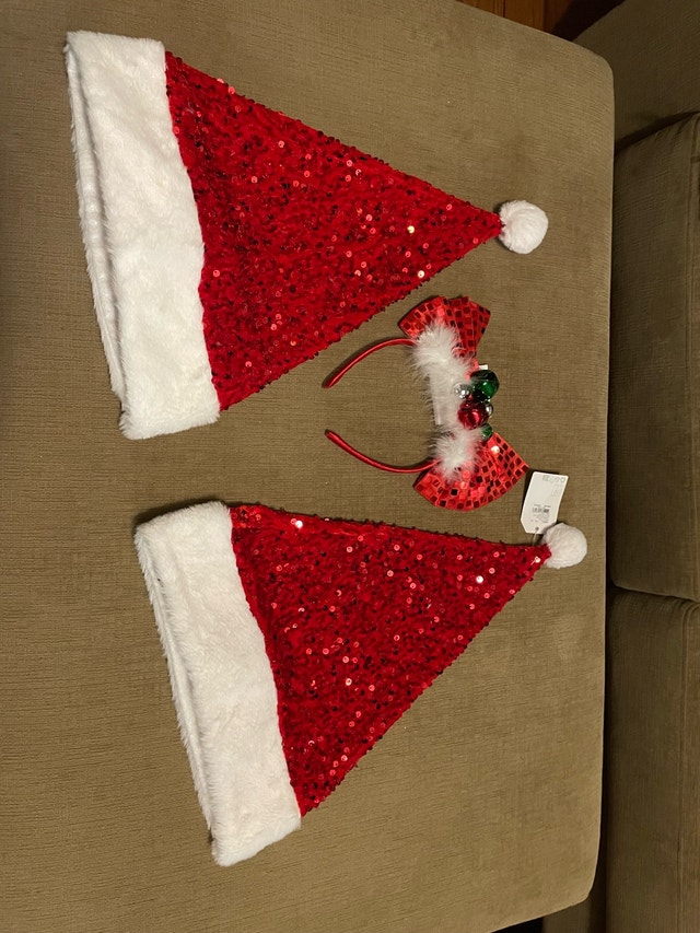 NEW — $10 each Christmas Headband and Santa Sequin Hat