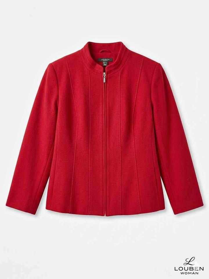 Louben Woman Red Wool Blend Mock Neck Zip Jacket