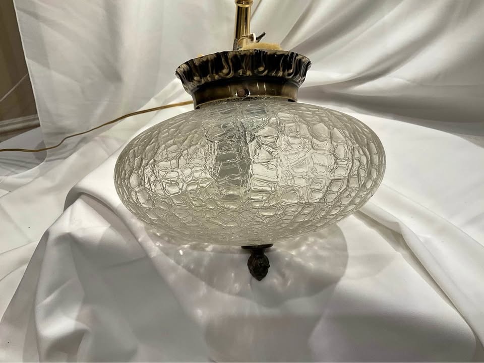 Vintage Underwriters 1950’s Semi Flush Crackled Glass Light Fixt