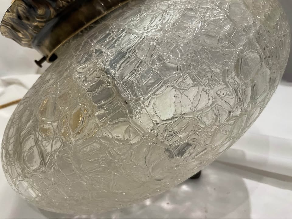 Vintage Underwriters 1950’s Semi Flush Crackled Glass Light Fixt - photo 4