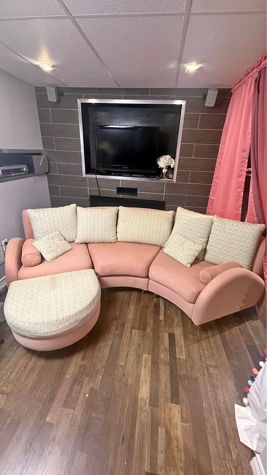 Pink Sectional Sofa with Ottoman
