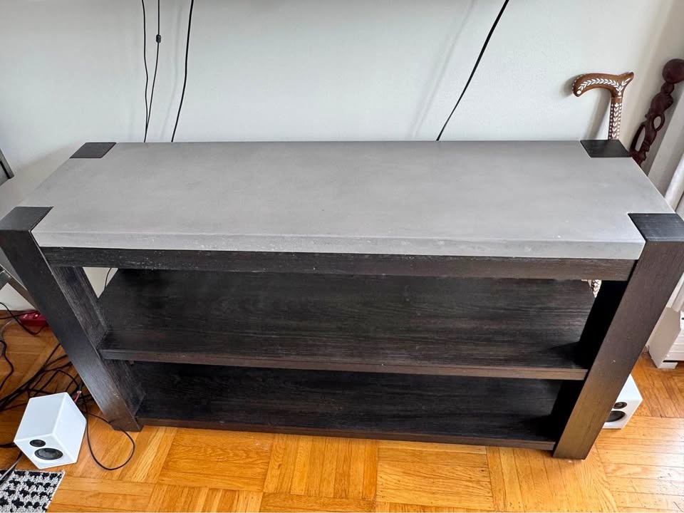 Concrete Top Dark Wood Console Table