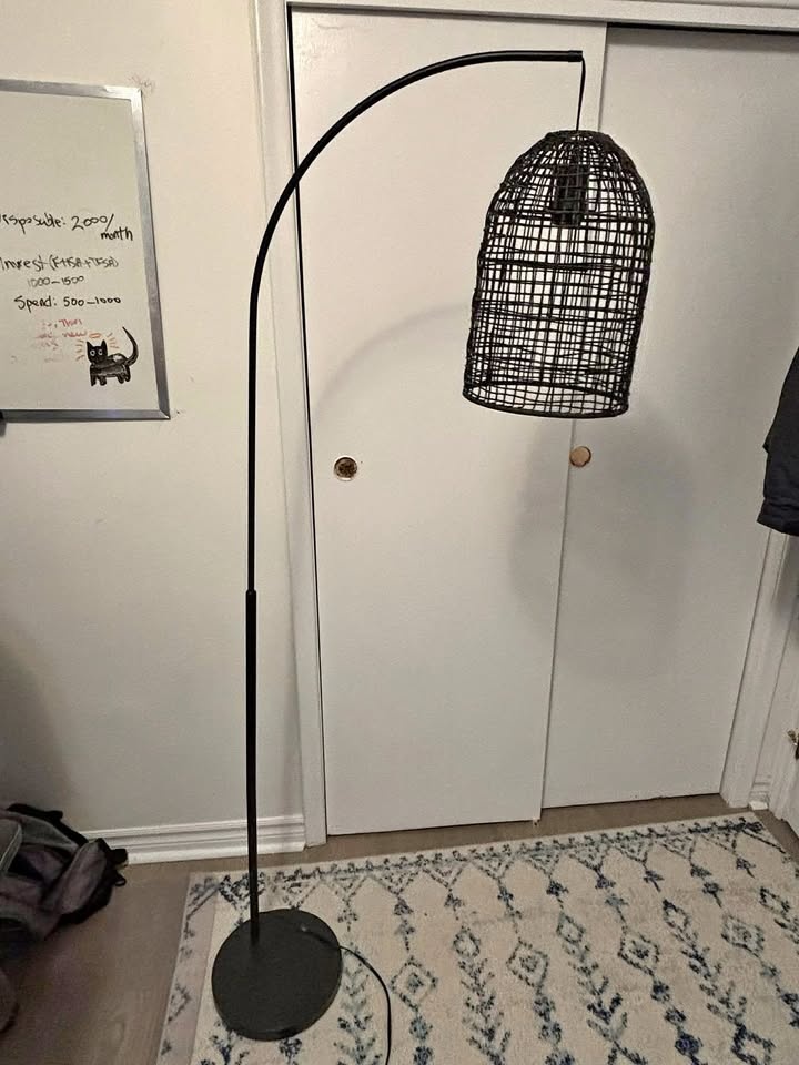 Modern Black Floor Lamp With Woven Shade