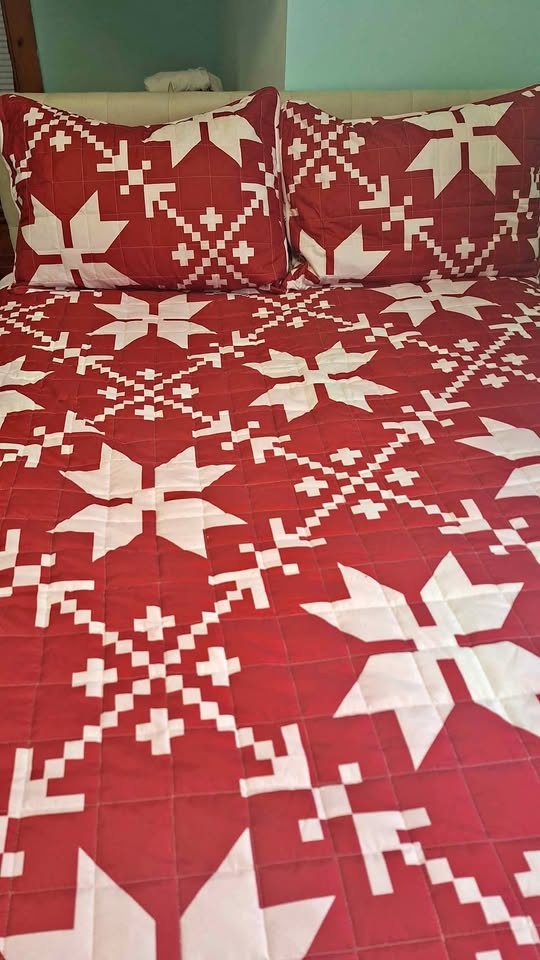 Full size quilt with shams. Reversible. Pickup & Cash Only.