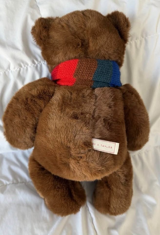 Large Lord & Taylor Teddy Bear Stuffed Plush With Striped Scarf - photo 5
