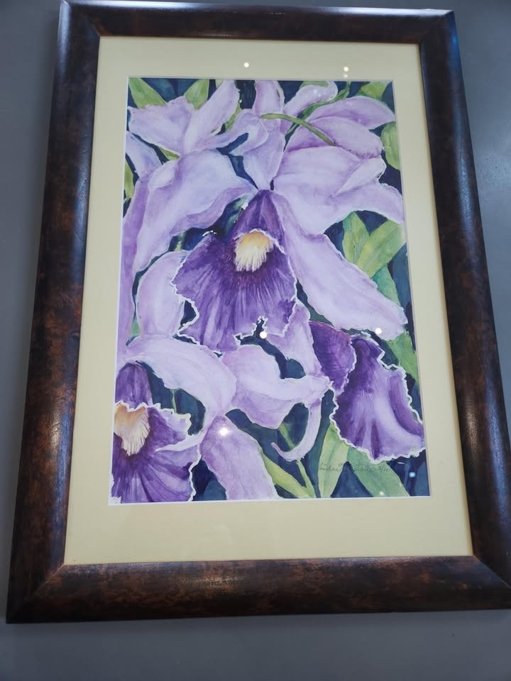 Vintage Signed Watercolour - Purple Cattleya Orchids (20.5 X 14. - photo 3