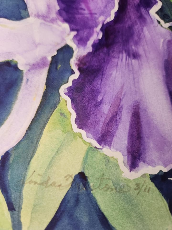Vintage Signed Watercolour - Purple Cattleya Orchids (20.5 X 14. - photo 4