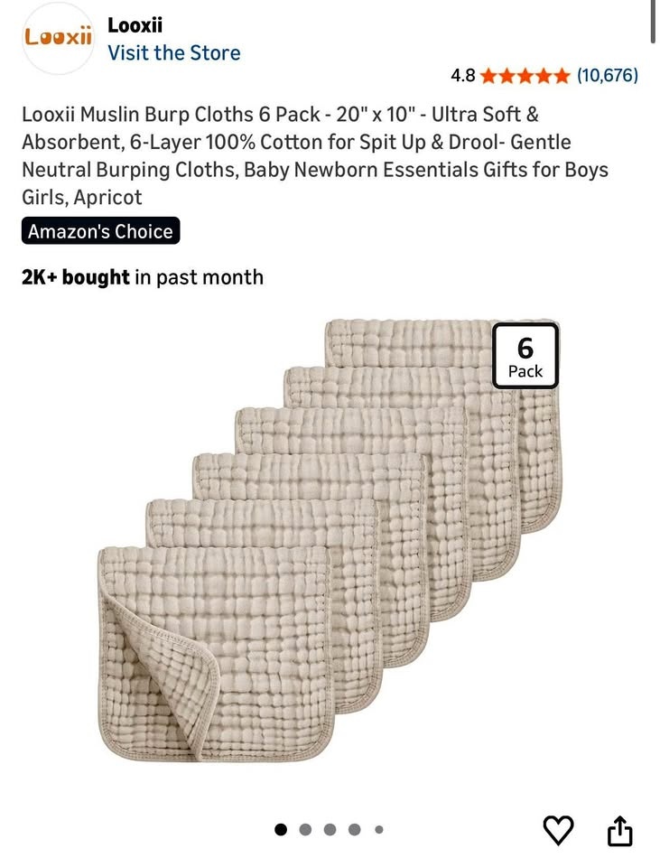 New 6 Pack Bag Burp Cloths