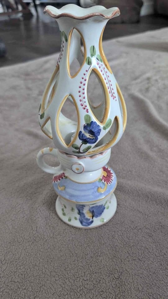 Unique Vintage Handpainted Ceramic Lantern / Candleholder