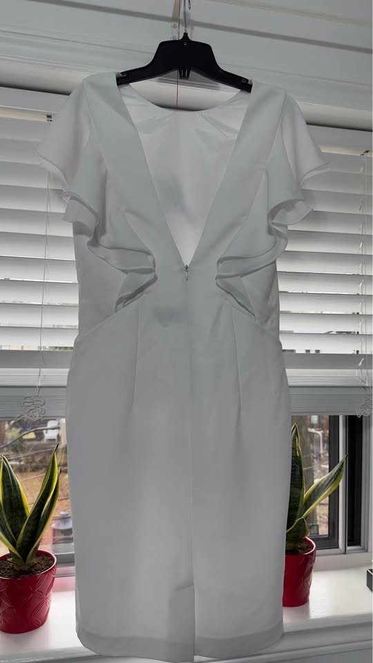 Elegant White Ruffle Sleeve Dress - Size 40 - photo 3