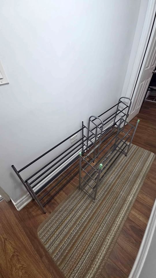 Shoe racks. 1 broken shelf see pics
