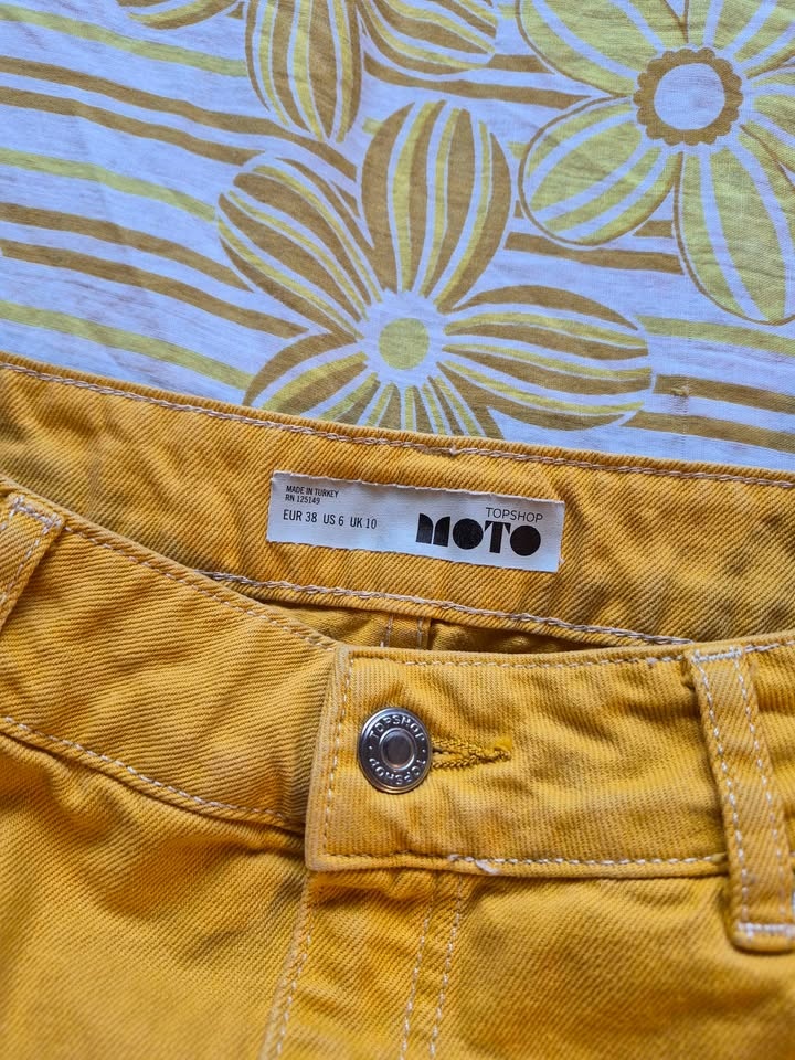 Topshop yellow denim mini skirt with frayed hem - photo 4