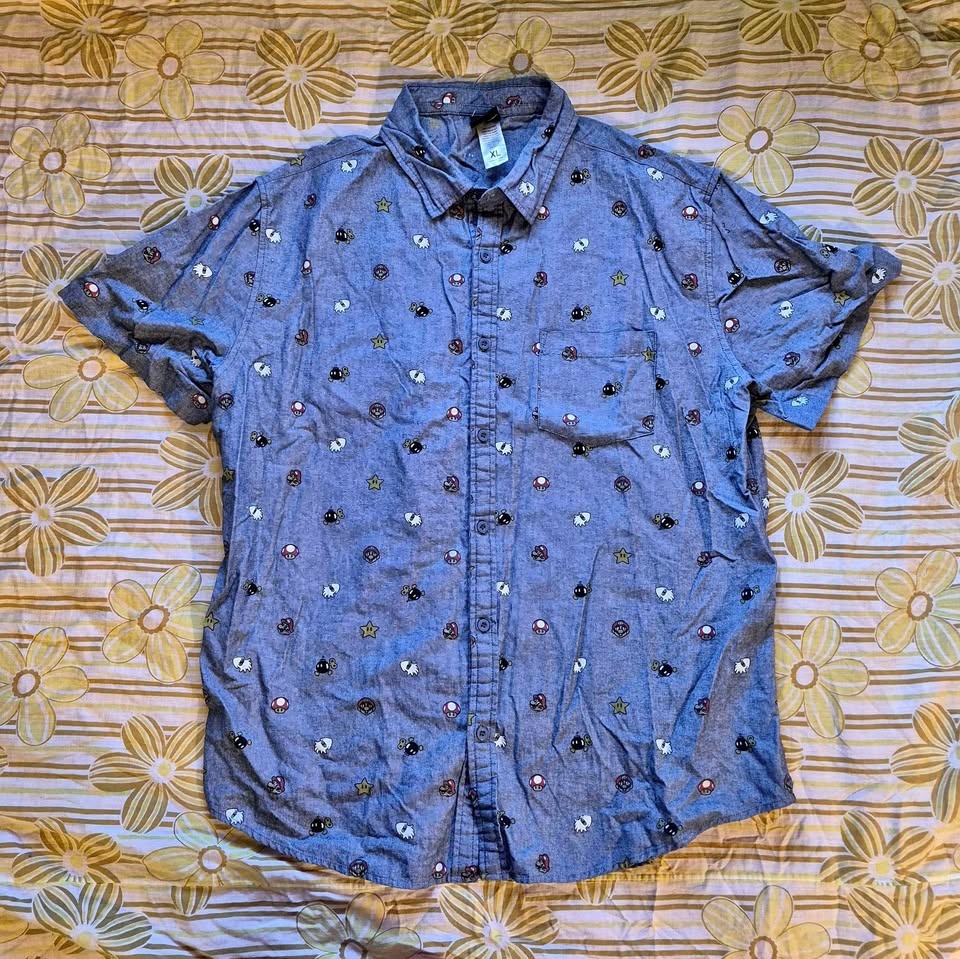 Super Mario Blue Button Up Shirt XL